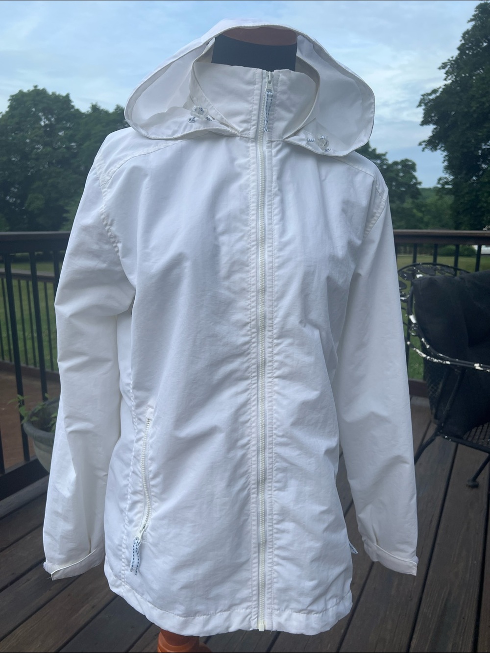 Lands' End White Hooded Lightweight Jacket